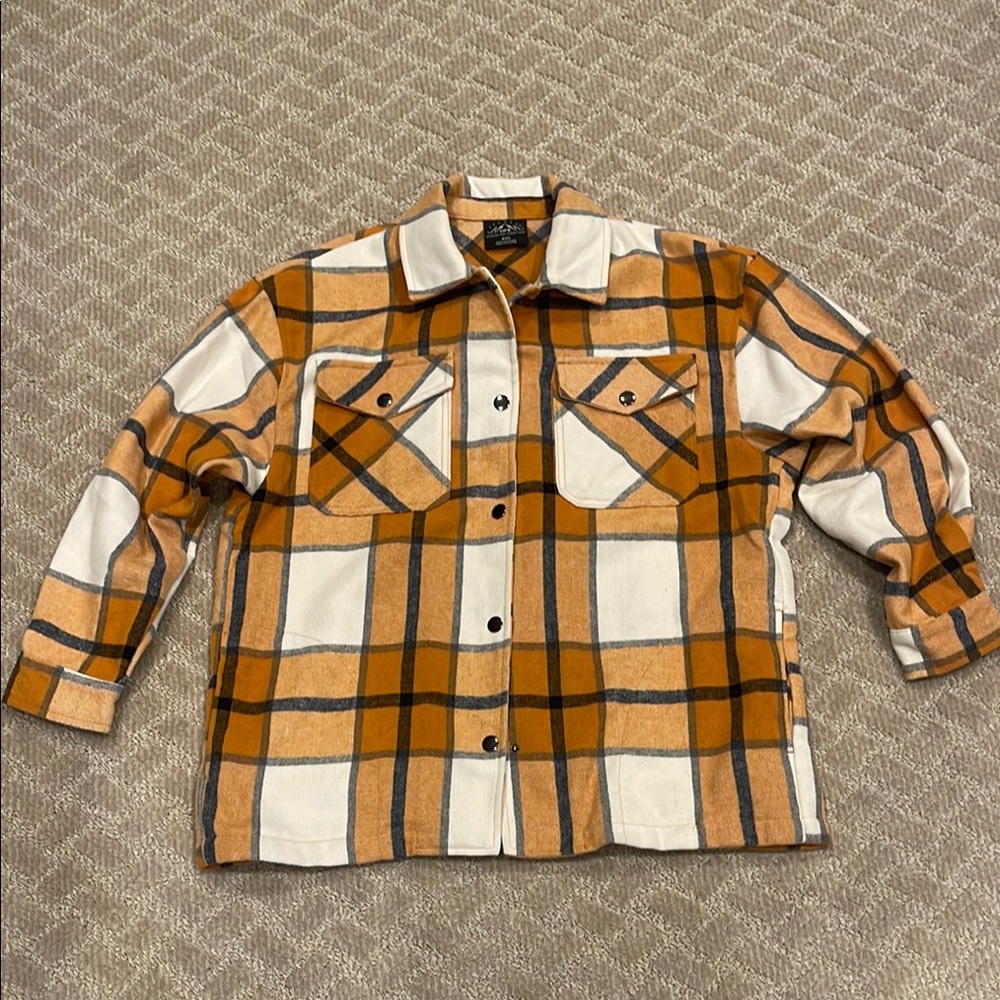 Plaid Button-Up Shirt in Orange and White